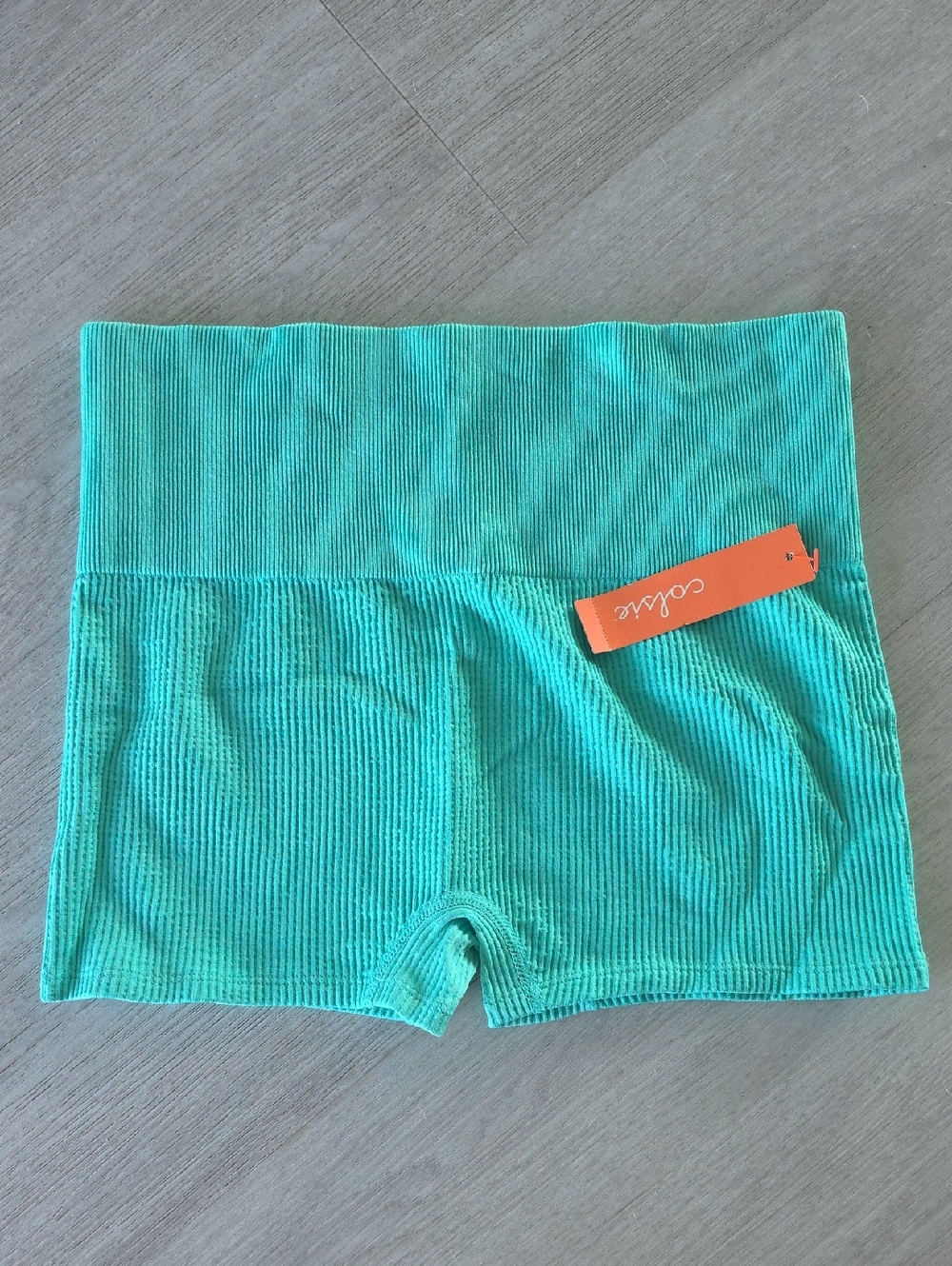 Colsie High-Waist Ribbed Stretch Shorts - Teal